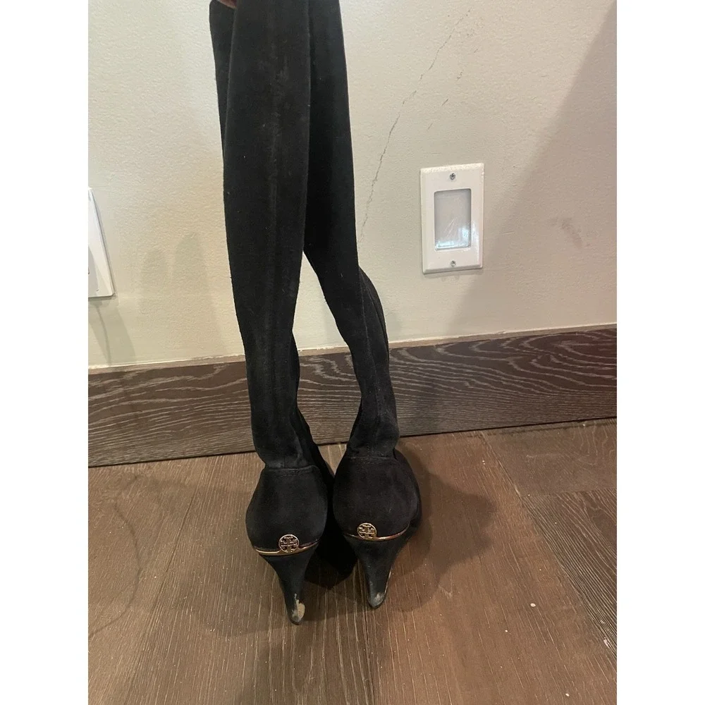 Tory Burch‎ Hendin Black Suede Wedge Heel Boots Women Size 8